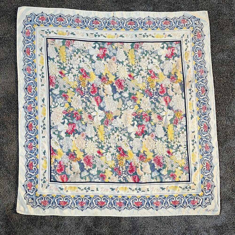 Vintage Purple Label Ralph Lauren Floral Print Silk Scarf